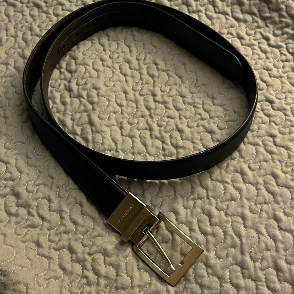 Tommy Hilfiger Men's Black and Brown Leather Belt Silver Buckle Reversible